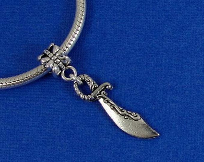 Scimitar Sword European Dangle Bead Charm - Silver Scimitar Sword Charm for European Bracelet