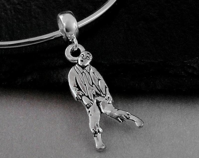 Zombie European Charm, Silver Zombie Dangle Charm, Zombie Charm with Bail, Halloween Dangle Charm, Halloween Large Hole Bead