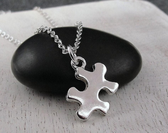 Puzzle Piece Necklace, Silver Plated Jigsaw Puzzle Charm Necklace, Puzzle Necklace, Autistm Awareness Necklace, Autism Gift Jewelry