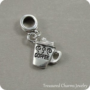 Sterling Silver Coffee Cup Mug Charm Bead | Fits 3mm European Charm Bracelets & Necklaces