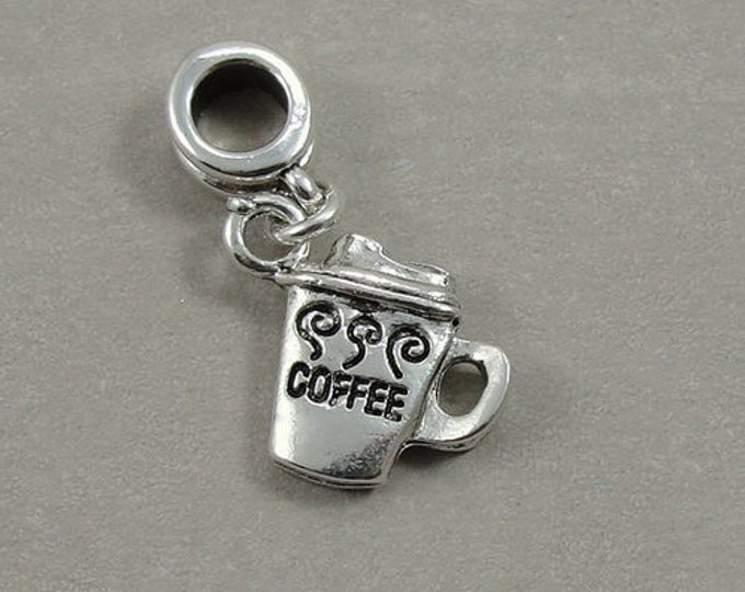 Coffee Mug European Dangle Bead Charm - Silver Coffee Mug Charm for European Bracelet
