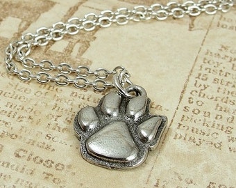 Paw Print Necklace, Silver Paw Print Charm on a Silver Cable Chain