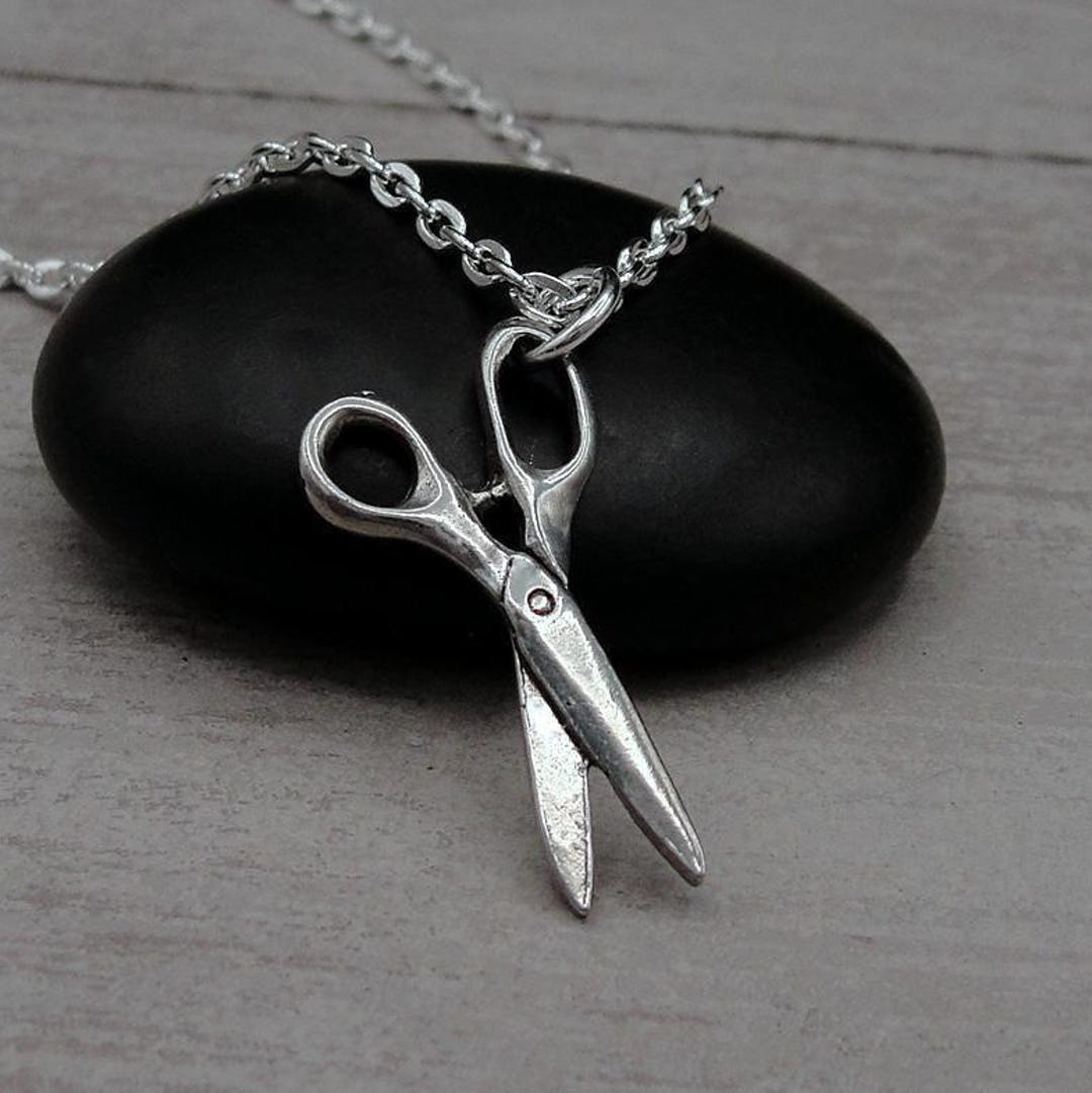 Scissors Chain Scissors Necklace, Silver Plated Scissors Charm Necklace, Pair of ...