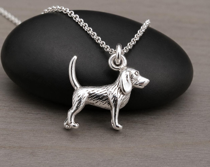 925 Sterling Silver Beagle Necklace, 3D Beagle Charm Necklace, Hound Dog Charm Necklace, Puppy Necklace, Beagle Gift, Beagle Jewelry