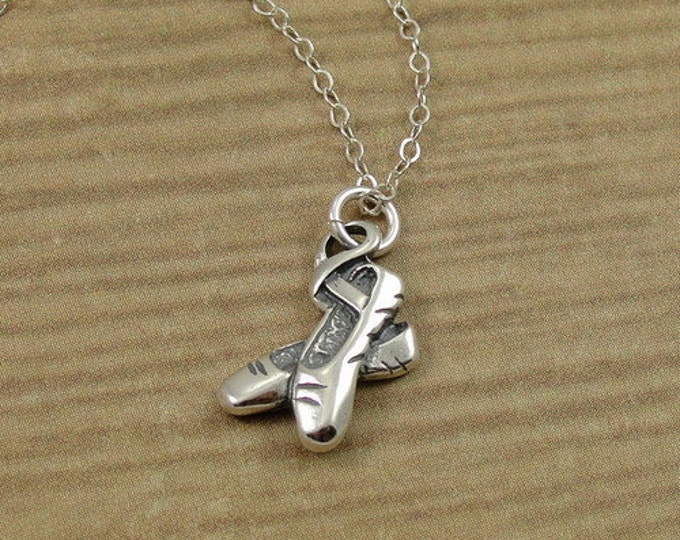 Ballet Slippers Necklace, Sterling Silver Ballerina Shoe Charm on a Silver Cable Chain