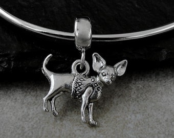 Chihuahua European Dangle Bead Charm - Silver Chihuahua Charm for European Bracelet - Chihuahua Charm with Bail - Puppy Dog Charm