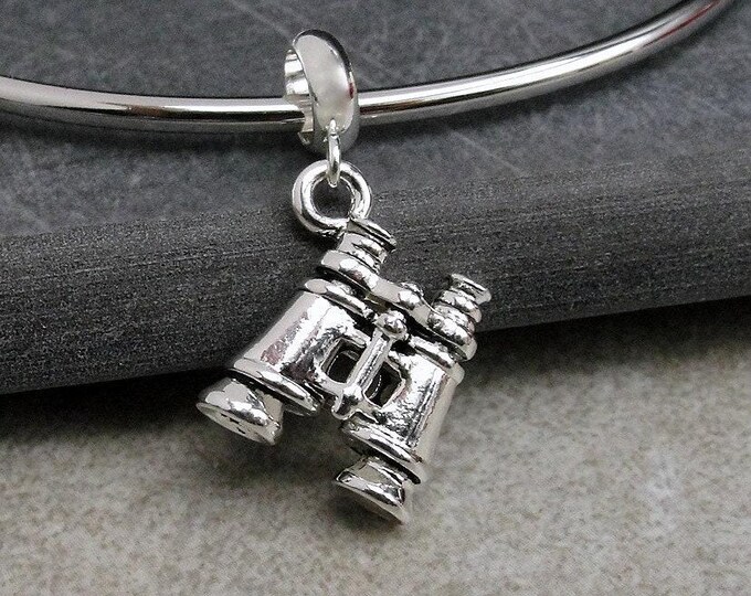 Binoculars European Charm, Silver Binoculars Dangle Charm, Binoculars Charm with Bail, Detective Spy Charm, Snake Bracelet Charm