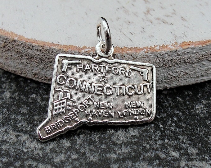 Connecticut Charm, 925 Sterling Silver Connecticut State Charm for Necklace or Bracelet, Connecticut Souvenir, Hartford Charm