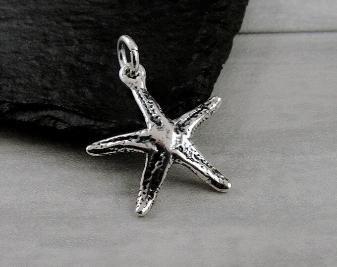 925 Sterling Silver Starfish Charm, Starfish Pendant, Ocean Beach Charm, Bracelet Charm, Necklace Charm, Beach Jewelry, Beach Themed Gift