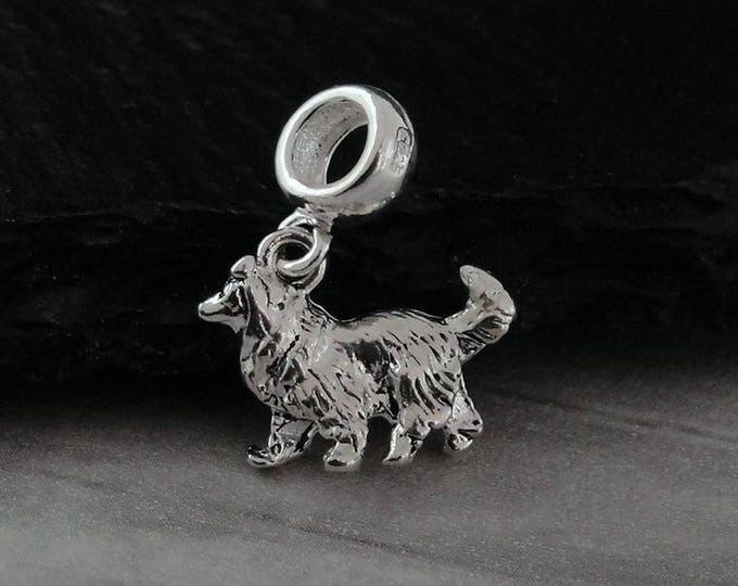 Collie European Charm, Silver 3D Collie Dangle Charm, Sheltie Charm with Bail, Collie Snake Bracelet Charm, Shetland Sheepdog Pendant
