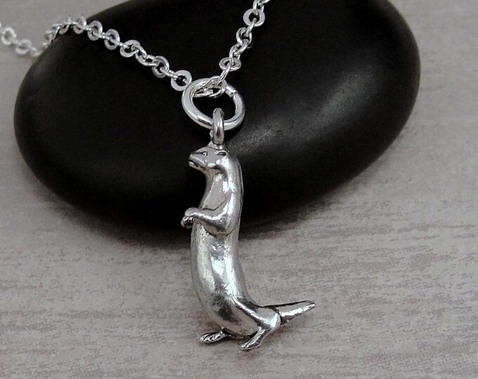 River Otter Necklace, Silver Plated 3D Sea Otter Charm Necklace, 3D Otter Charm, Weasel Charm, Badger Charm, Otter Gift, Otter Jewelry