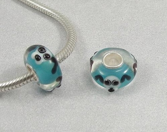 Puppy Dog Large Hole Lampwork Glass Bead - 925 Sterling Silver European Bead Charm