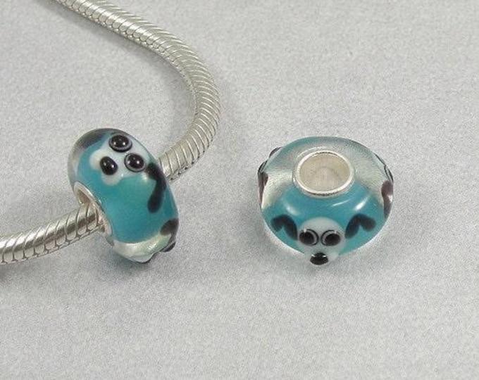 Puppy Dog Large Hole Lampwork Glass Bead - 925 Sterling Silver European Bead Charm