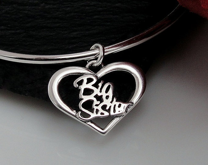 Big Sister Charm, Sterling Silver Big Sister Heart Charm for Necklace or Bracelet, Sister Charm, Sister Gift, Sister Jewelry