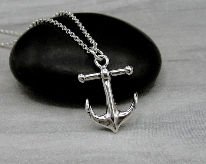 925 Sterling Silver Anchor Necklace, Nautical Charm Necklace, Boating Sailing Charm Necklace, Silver Nautical Anchor Jewelry