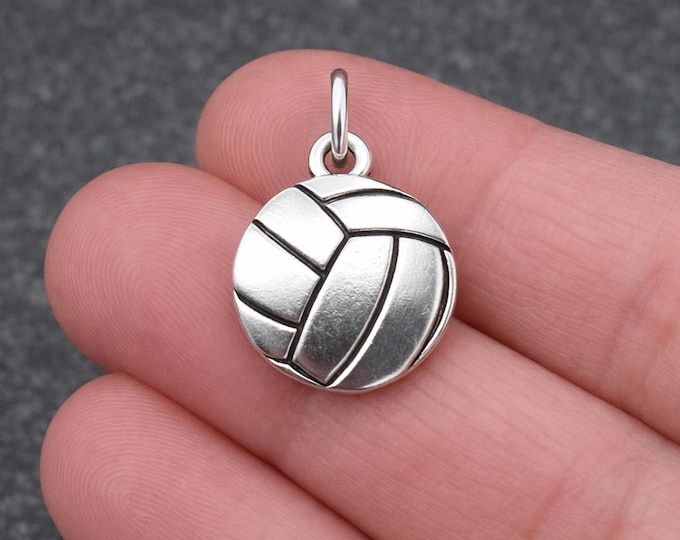 Silver Volleyball Charm for Necklace or Bracelet, Double-sided Sports Ball Pendant