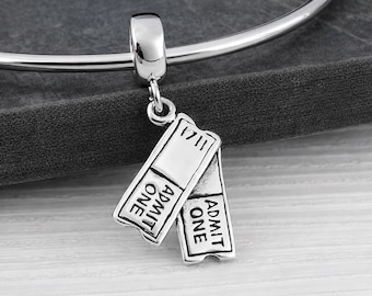 Ciondolo europeo a forma di biglietti del cinema, ciondolo a forma di biglietti dello spettacolo in argento sterling, ciondolo con cauzione per attore/attrice, regalo per produttore cinematografico, ciondolo cinematografico
