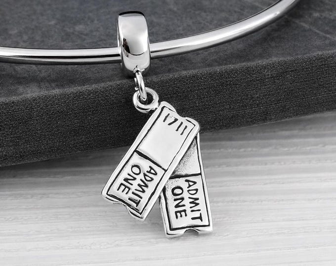 Movie Tickets European Charm, Sterling Silver Show Tickets Dangle Bead, Actor/Actress Charm with Bail, Film Producer Gift, Film Pendant
