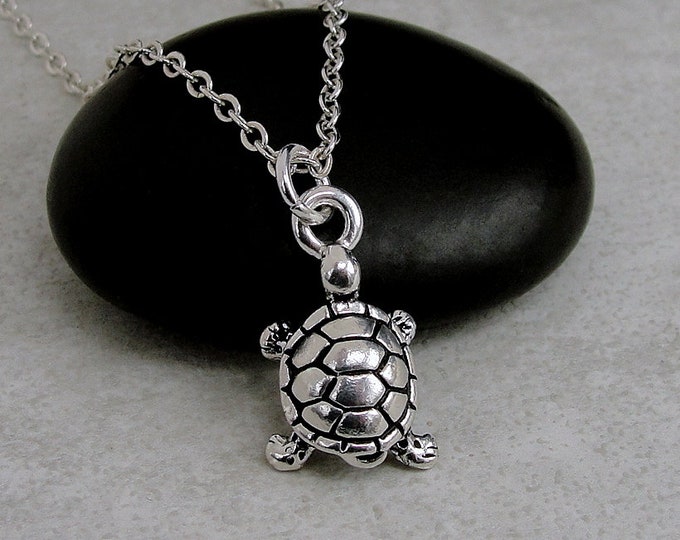 Turtle Necklace, Silver Turtle Charm Necklace, Tortoise Necklace, Tortoise Charm, Turtle Pendant, 3D Turtle Charm Jewelry, Turtle Gift