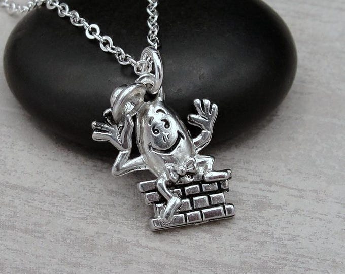 Humpty Dumpty Necklace, Silver Plated Humpty Dumpty Charm Necklace, Nursery Rhyme Necklace, Fairy Tale Charm Necklace, Children's Gift