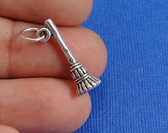Broom Charm - Sterling Silver Witchs Broom Charm for Necklace or Bracelet