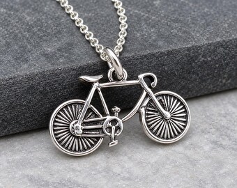 Bicycle Necklace, Sterling Silver Bicycle Charm on a Silver Cable Chain, Cyclist Necklace, Bike Pendant, Bicycle Gift, Bicycle Jewelry
