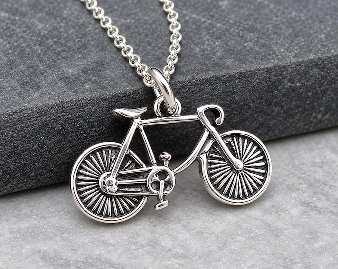 Bicycle Necklace, Sterling Silver Bicycle Charm on a Silver Cable Chain, Cyclist Necklace, Bike Pendant, Bicycle Gift, Bicycle Jewelry