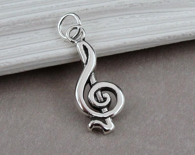 Treble Clef Charm, Sterling Silver Music Note Charm for Necklace or Bracelet, G-Clef Charm, Musical Charm, Pianist Charm, Music Teacher Gift