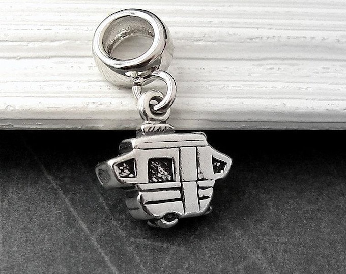Pop Up Camper European Charm, Sterling Silver Tent Trailer Dangle Charm, 3D Camper Charm with Bail, Camping Charm, Camper RV Charm Gift