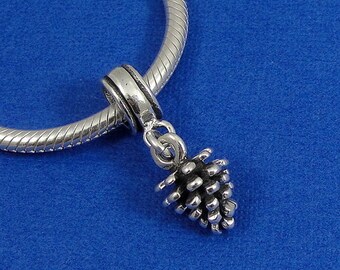 Pine Cone European Dangle Bead Charm - Sterling Silver Pine Cone Charm for European Bracelet