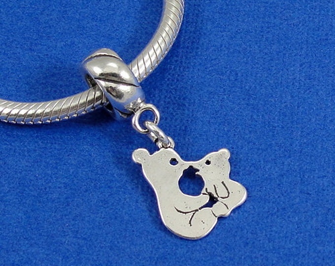 Kissing Bears European Dangle Bead Charm - Sterling Silver Kissing Mama and Baby Bear Charm for European Bracelet