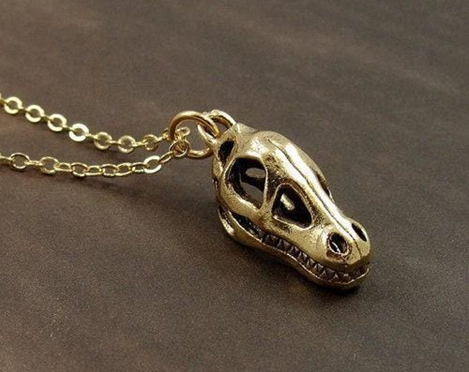 Tyrannosaurus Rex Necklace, Gold T-Rex Skull Charm Necklace, Dinosaur Fossil Necklace, Dinosaur Skeleton Jewelry, Dinosaur Jewelry Gift