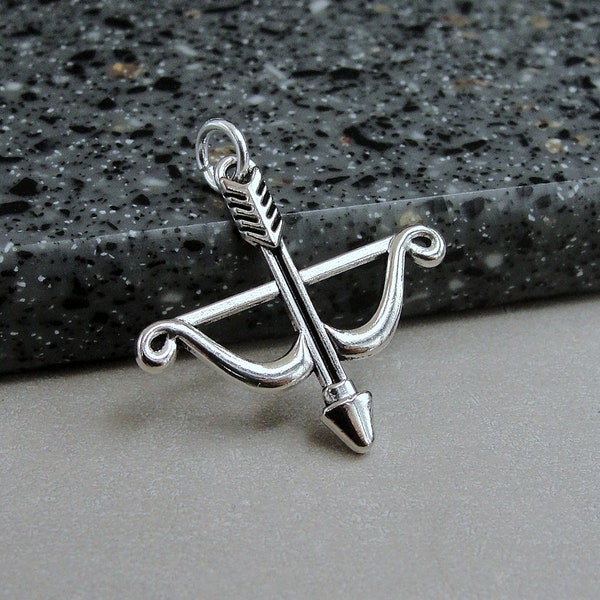 Silver Bow and Arrow Charm, Archery Charm, Cupid's Arrow Charm, Bow Hunting Jewelry, Necklace Charm, Bracelet Charm, Archery Hunting Gift