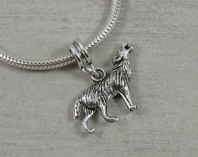Howling Wolf European Dangle Bead Charm - Silver Howling Wolf Charm for European Bracelet