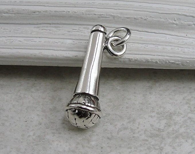 925 Sterling Silver 3D Microphone Charm, Music Charm, Karaoke Charm, Bracelet Charm, Necklace Charm, Musician Band Charm, Gift for Singer