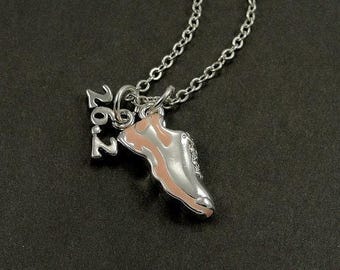 CLOSEOUT, Marathon Running Shoe Necklace, Silver and Light Pink 26.2 Marathon Shoe Charm on a Silver Cable Chain