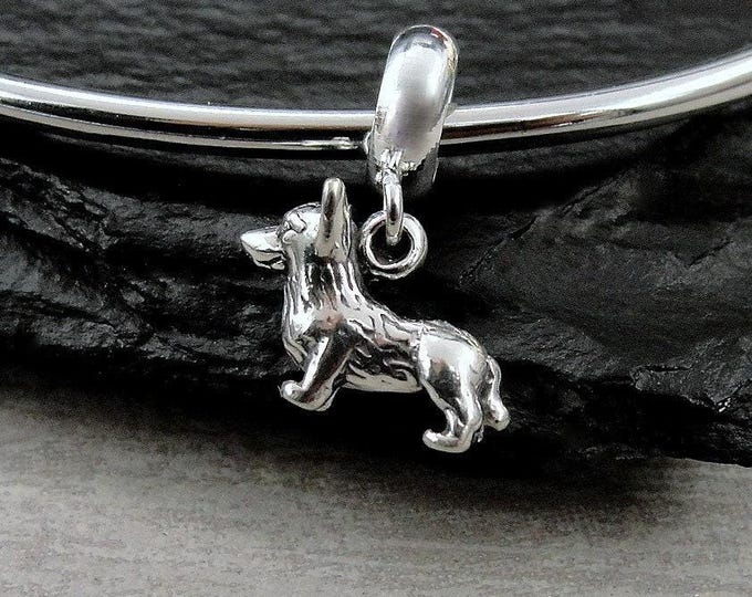 Corgi Dangle Bead Charm, 925 Sterling Silver Welsh Corgi European Charm, Miniature Corgi Charm, Bracelet Charm, Large Hole Bead, Corgi Gift