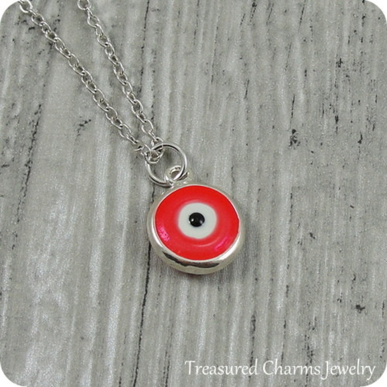 Pink Evil Eye Necklace Silver and Pink Evil Eye Charm on a Etsy
