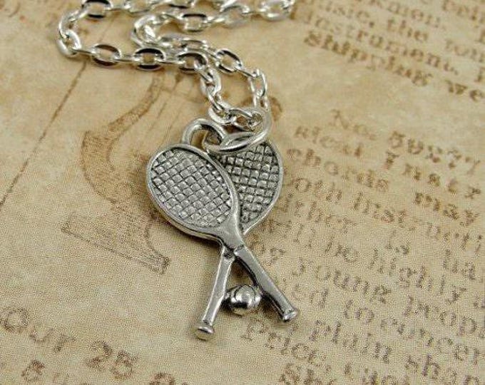 Tennis Rackets Necklace, Silver Tennis Racket Charm on a Silver Cable Chain