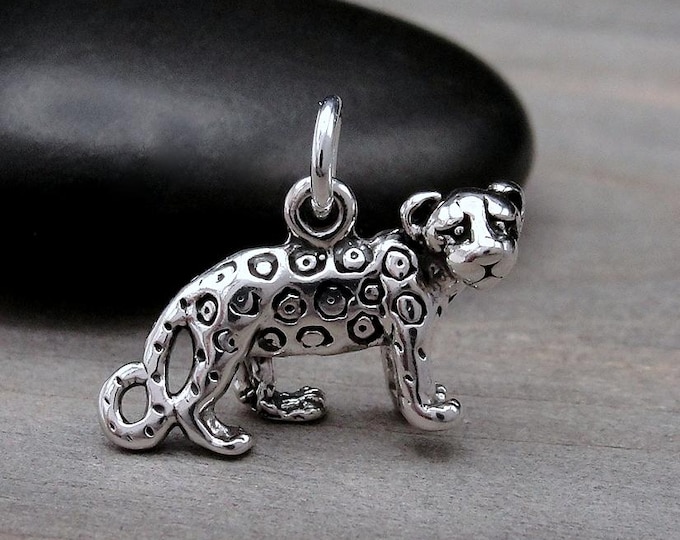 Cheetah Charm, 925 Sterling Silver 3D Cheetah Pendant, Leopard Charm, Jaguar Charm, Wildcat Charm, Big Cat Charm