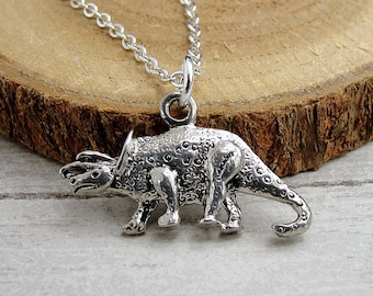 Triceratops Necklace, Silver Plated Triceratops Charm Necklace, Dinosaur Charm, Dinosaur Necklace, Dinosaur Gift, Dinosaur Jewelry