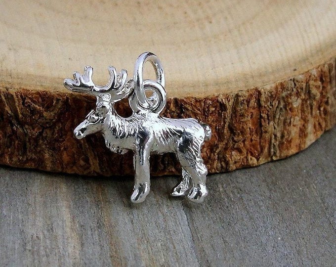 Reindeer Charm, Silver Moose Charm for Necklace or Bracelet, Elk Charm, Reindeer Necklace Charm, Moose Gift, Reindeer Gift, Christmas Charm
