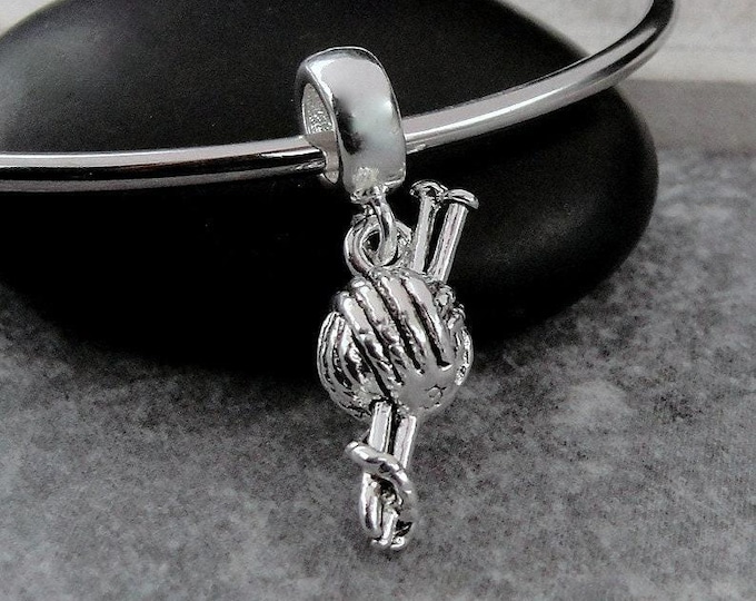 Yarn and Knitting Needles European Charm, Silver Knitting Dangle Charm, 3D Knitting Charm, 3D Ball of Yarn Charm, Knitting Large Hole Bead