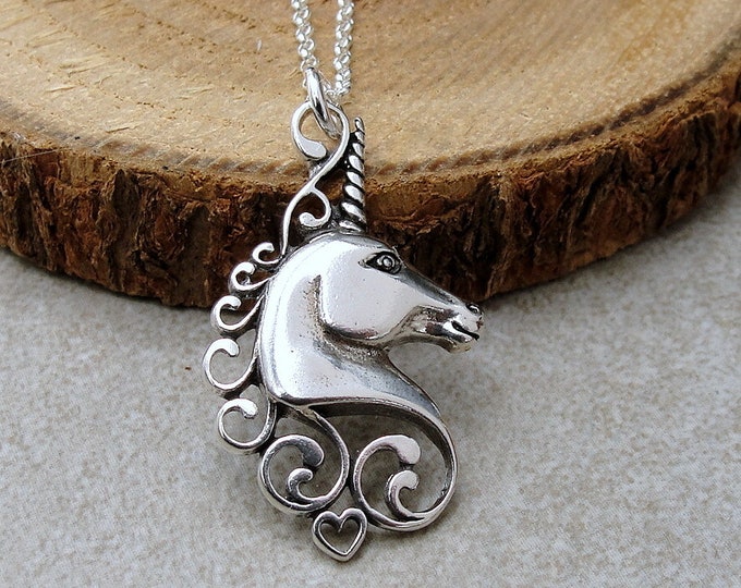 Unicorn Necklace, 925 Sterling Silver Unicorn Charm on a Silver Cable Chain, Unicorn Pendant, Unicorn Gift, Unicorn Jewelry