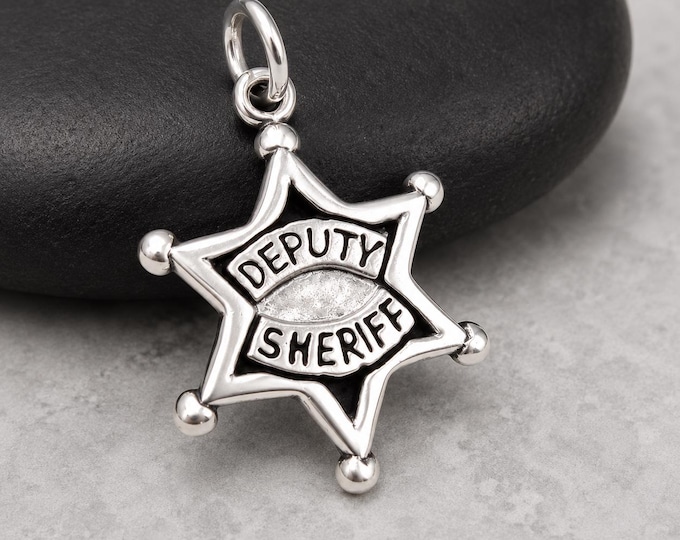 Deputy Sheriff Star Charm, 925 Sterling Silver Deputy Sheriff Badge Charm, Sheriff Necklace Charm, Police Badge Charm, Deputy Charm