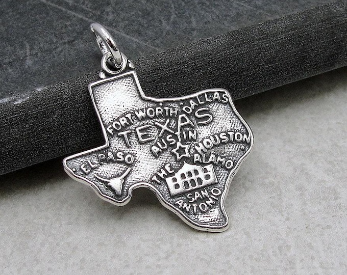 Texas Charm, 925 Sterling Silver Texas State Charm, Texas Shaped Charm, State of Texas Charm, Texas Necklace Charm, Texas Souvenir Charm