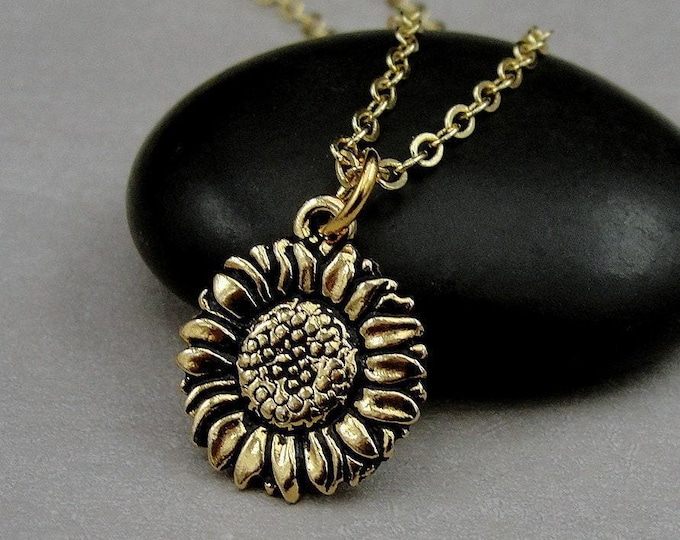 Sunflower Necklace, Gold Sunflower Charm Necklace, Daisy Necklace, Daisy Charm, Spring Daisy Sunflower Charm Jewelry, Flower Necklace Gift
