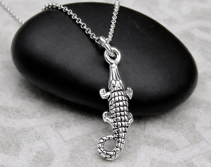 Sterling Silver Alligator Charm Necklace, 925 Crocodile Pendant, Gator Jewelry, Alligator Gift