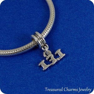 13.1 Half Marathon European Dangle Bead Charm - Silver 13.1 Half Marathon Charm for European Bracelet