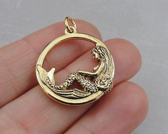 Gold Mermaid Charm, Mermaid Pendant, Necklace Charm, Bracelet Charm, Mermaid Lover Gift, Gold Mermaid Jewelry, Mermaid Themed Gift